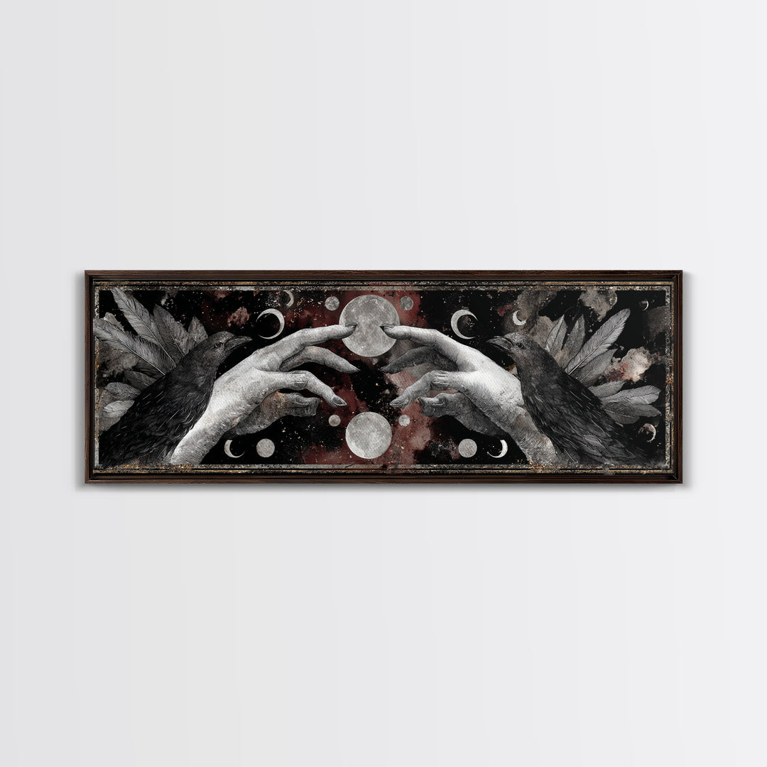 Occult Celestial Hands Framed Canvas Print, Dark Art, Living Room Decor, Fine Art, Nocturne, Luxury Decor, Textured Painting, DAR-3x1-12
