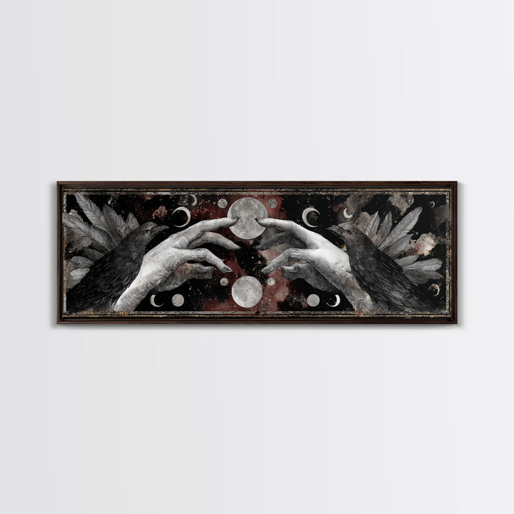 Occult Celestial Hands Framed Canvas Print, Dark Art, Living Room Decor, Fine Art, Nocturne, Luxury Decor, Textured Painting, DAR-3x1-12