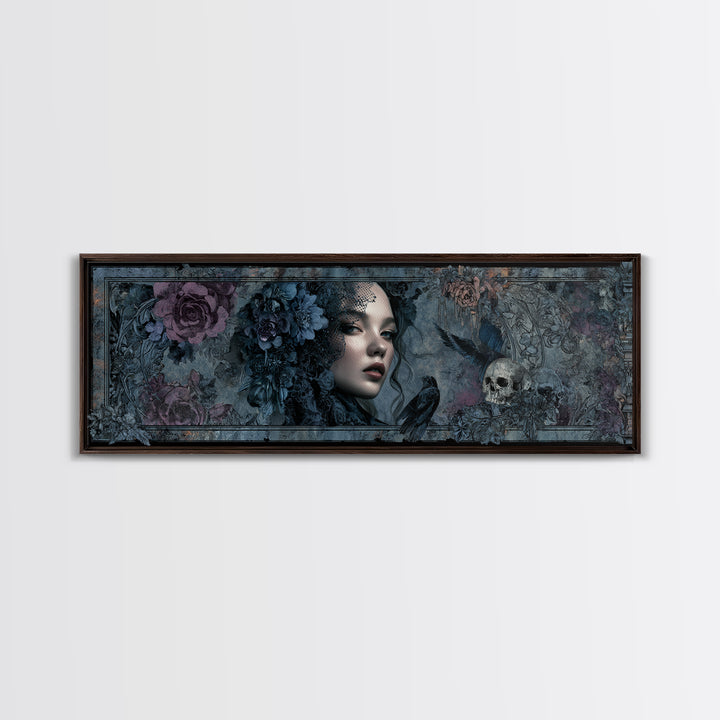 Gothic Woman Portrait Canvas Print, Dark Art, Weird Art, Living Room Decor, Fine Art, Nocturne, Textured Painting, DAR-3x1-20