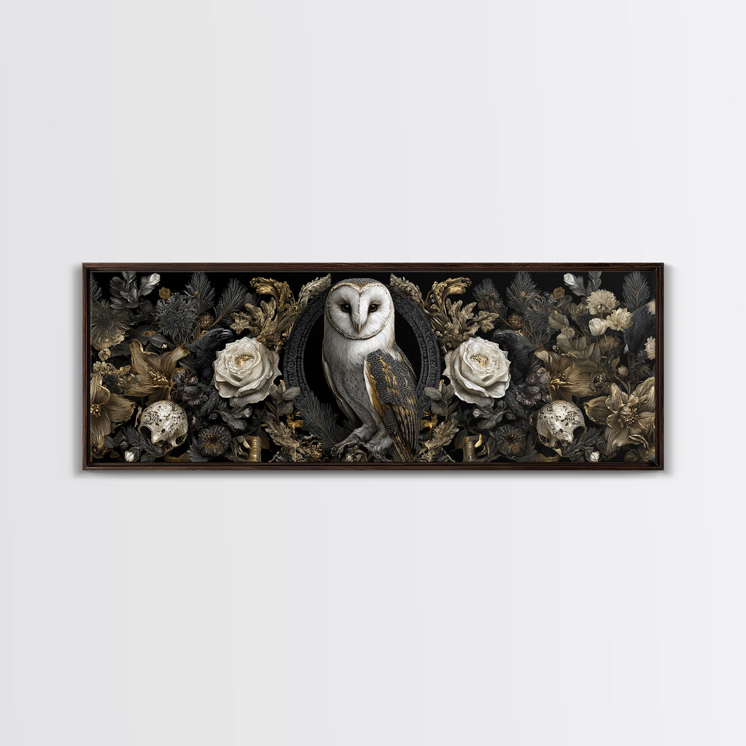 Owl in a Midnight Pine Forest Canvas Print, Dark Art, Boho Decor, Living Room Decor, Fine Art, Nocturne, Painting, Art Print, DAR-3x1-62