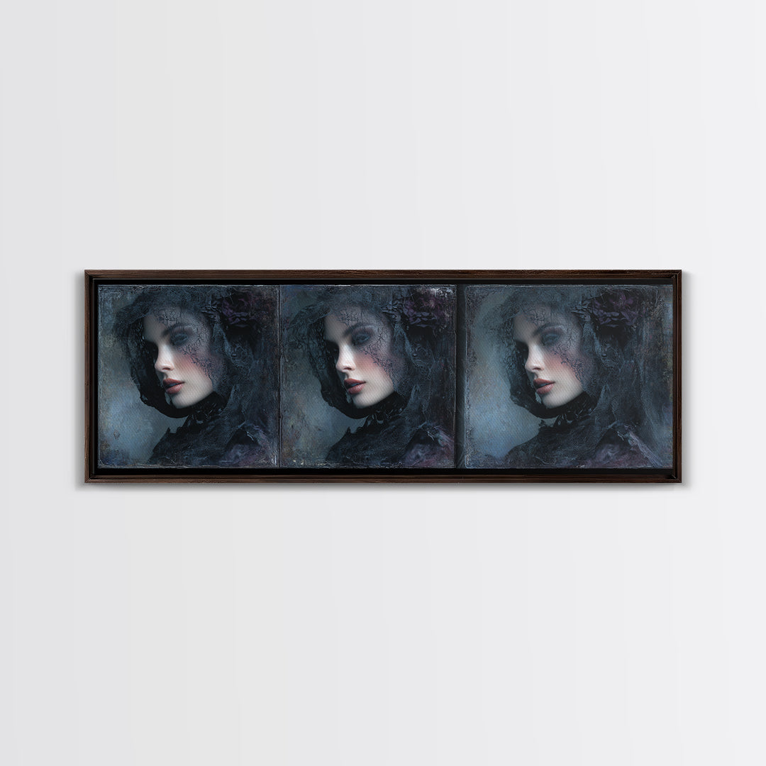 Gothic Woman Portrait Canvas Print, Dark Art, Art Print, Living Room Decor, Nocturne, Halloween Art, Unique Wall Decor, DAR-3x1-92