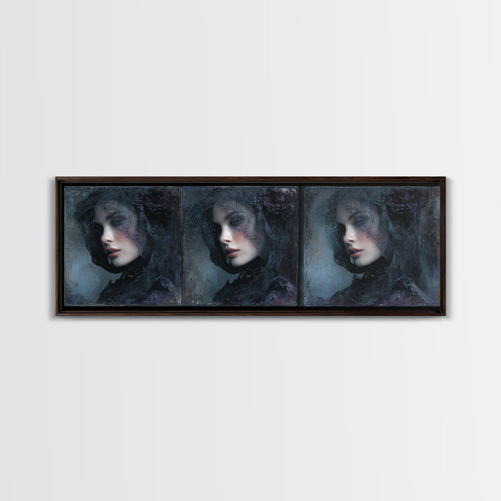 Gothic Woman Portrait Canvas Print, Dark Art, Art Print, Living Room Decor, Nocturne, Halloween Art, Unique Wall Decor, DAR-3x1-92