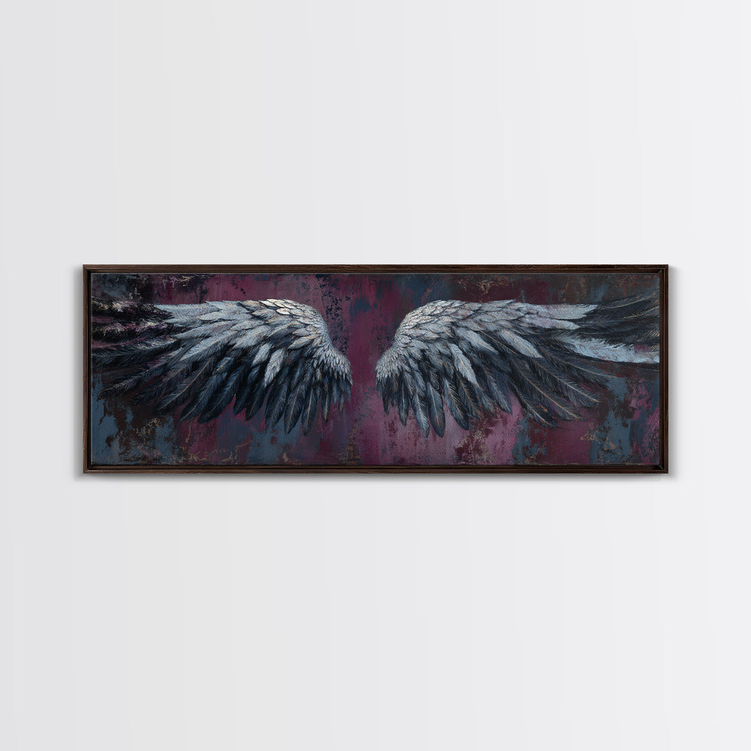 Dark Angel Wings Canvas Print, Dark Art, Art Print, Living Room Decor, Oil Painting, Nocturne, Halloween Art, Unique Wall Decor, DAR-3x1-95