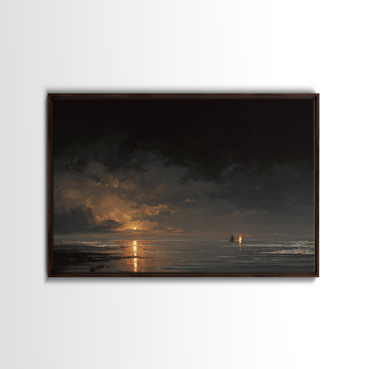 Stormy Sea under a Nearly Black Sky Canvas Print, Dark Art, Fantasy Art, Living Room Decor, Fine Art, Nocturne, DAR-3x2-57