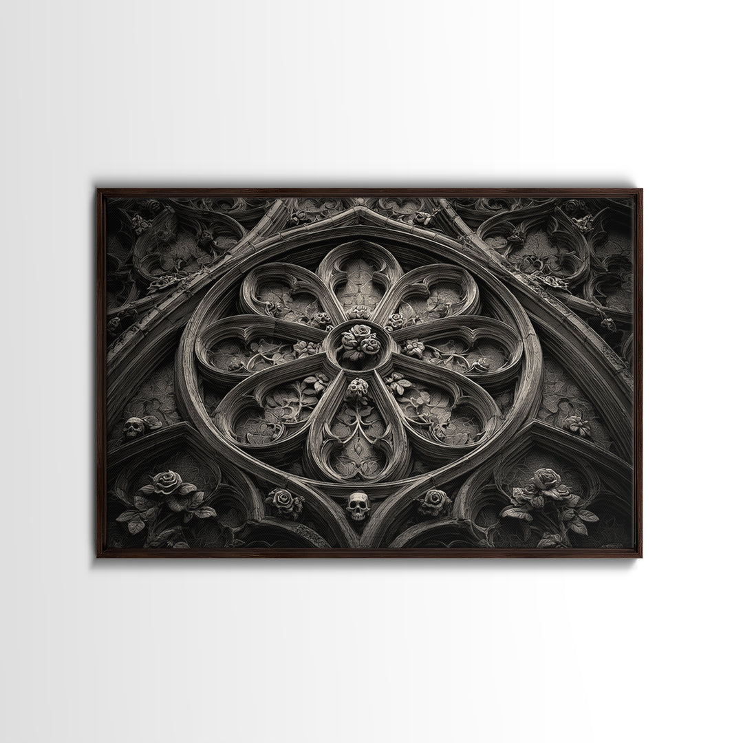 Gothic Cathedral Window Canvas Print, Dark Art, Minimalist Decor, Living Room Decor, Fine Art, Nocturne, Oil Painting, DAR-3x2-68
