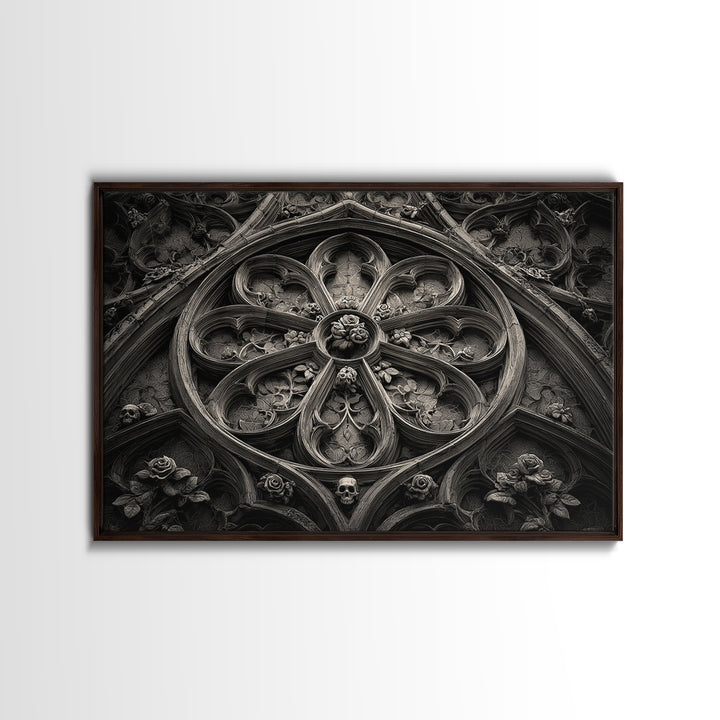 Gothic Cathedral Window Canvas Print, Dark Art, Minimalist Decor, Living Room Decor, Fine Art, Nocturne, Oil Painting, DAR-3x2-68