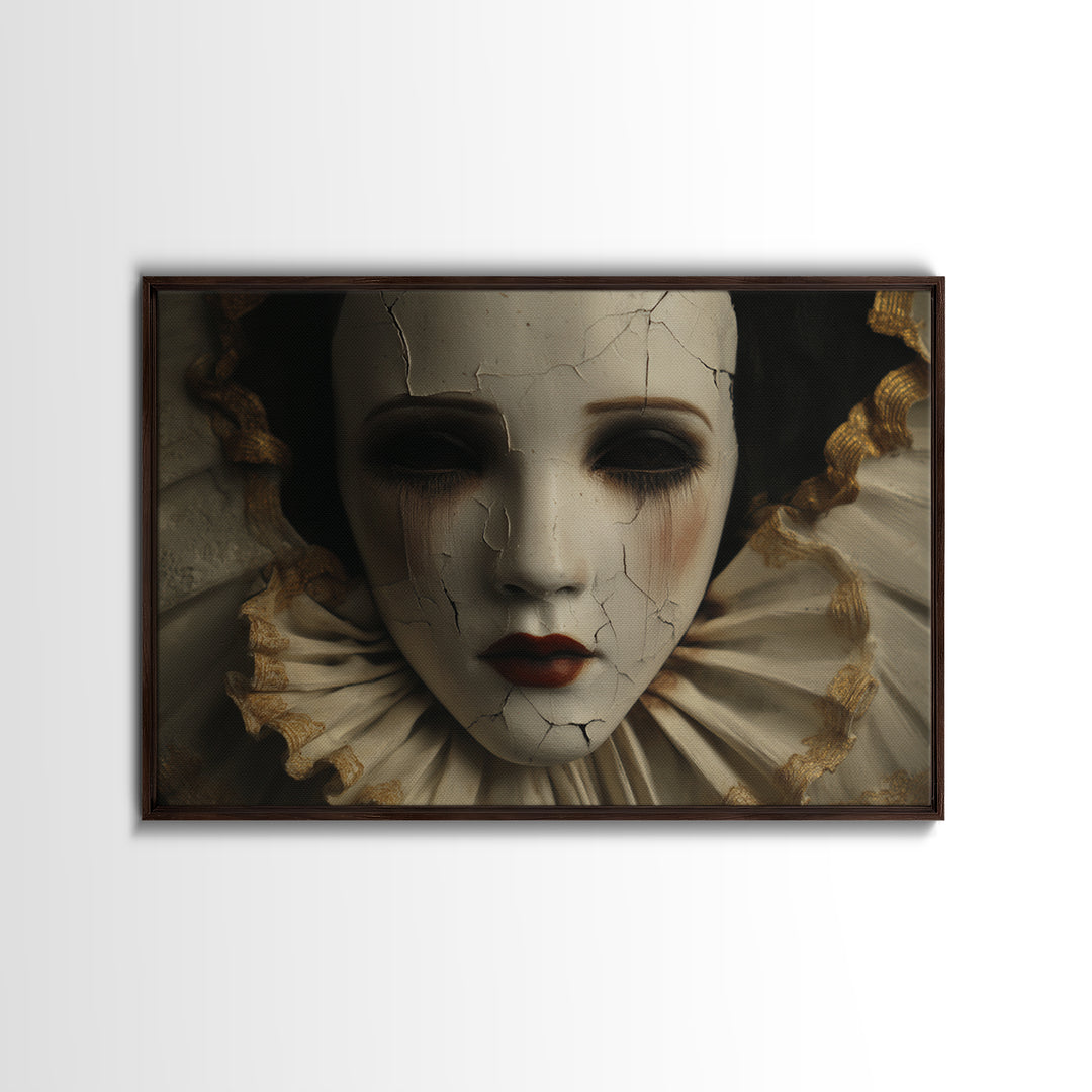 Cracked Porcelain Doll Portrait Canvas Print, Dark Art, Painting, Living Room Decor, Oil Painting, Nocturne, Gothic Wall Art, DAR-3x2-75