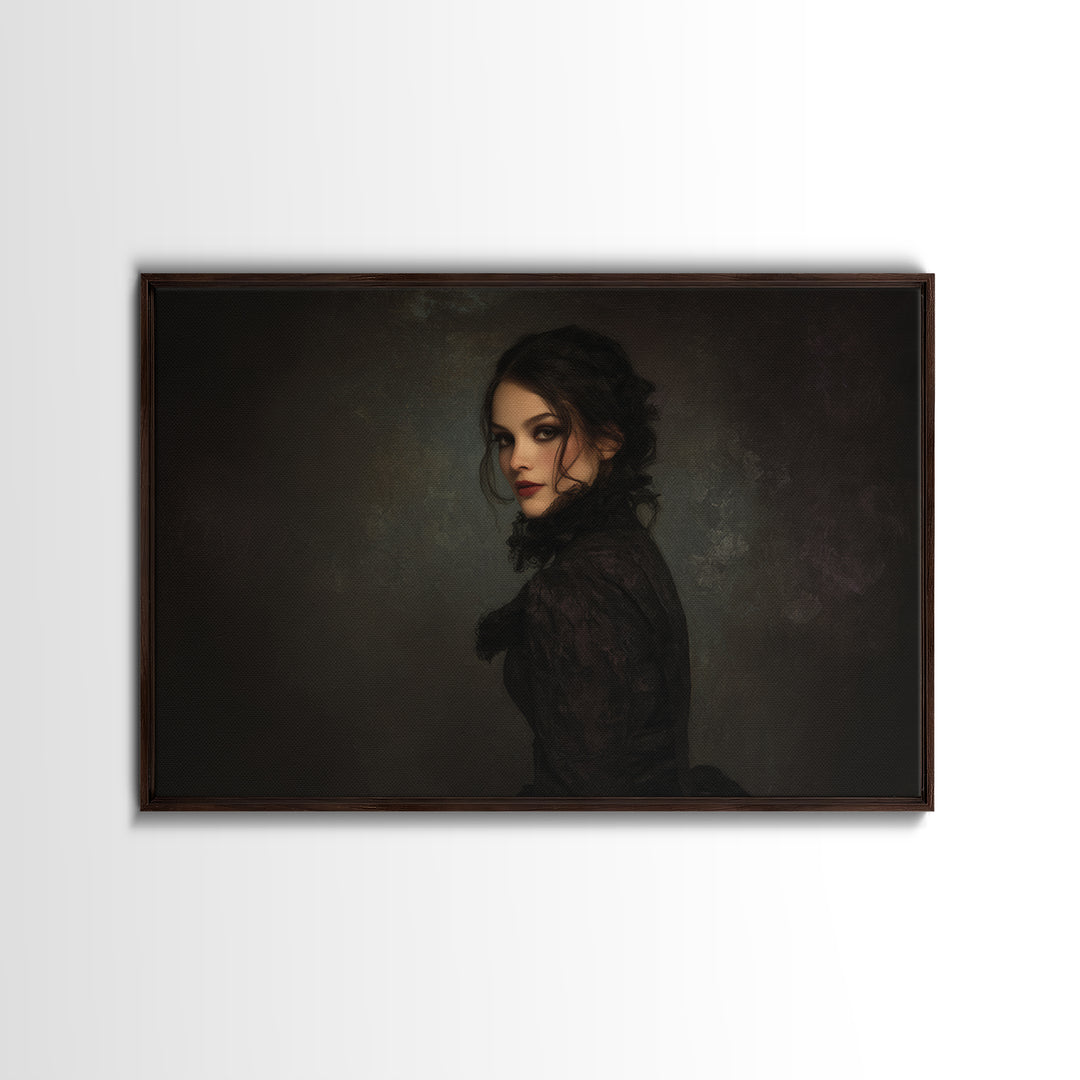 Vampire Inspired Portrait with Pale Dramatic Light Canvas Print, Dark Art, Boho Decor, Living Room Decor, Fine Art, Nocturne, DAR-3x2-89
