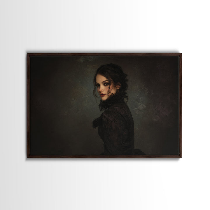 Vampire Inspired Portrait with Pale Dramatic Light Canvas Print, Dark Art, Boho Decor, Living Room Decor, Fine Art, Nocturne, DAR-3x2-89