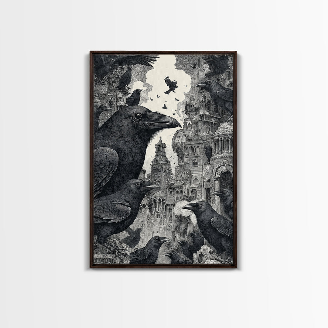 Ravens And Ruins, Victorian Macabre Art, Vertical Wall Art, Dark Halloween Decor, Canvas Print, Halloween Wall Art