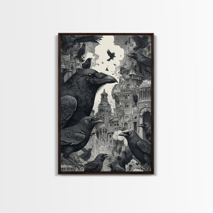 Ravens And Ruins, Victorian Macabre Art, Vertical Wall Art, Dark Halloween Decor, Canvas Print, Halloween Wall Art