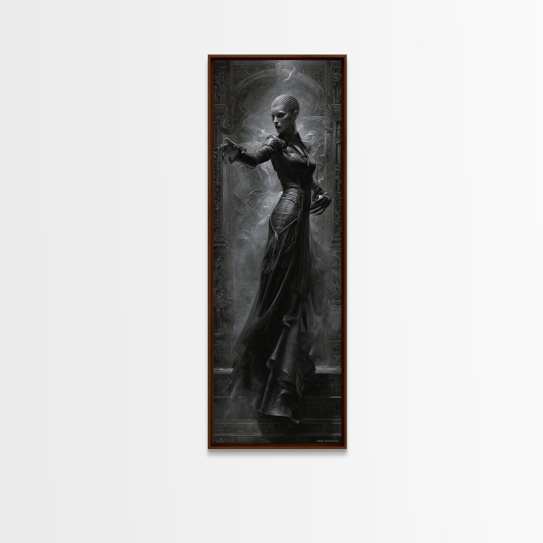 Ravens And Ruins, Biomechanical Horror Art, Tall Narrow Wall Art, Dark Fantasy Wall Art, Canvas Print, Halloween Wall Art