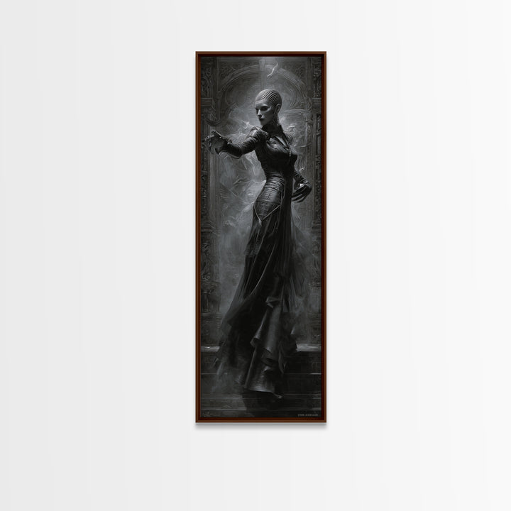 Ravens And Ruins, Biomechanical Horror Art, Tall Narrow Wall Art, Dark Fantasy Wall Art, Canvas Print, Halloween Wall Art