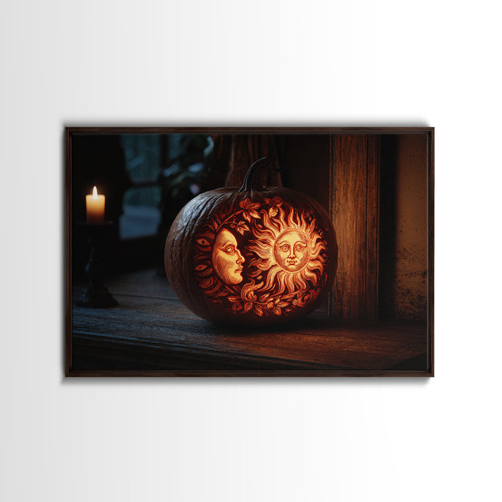 Pumpkins And Moon Phases, Danse Macabre Art, Landscape Wall Art, Macabre Wall Art, Canvas Print, Halloween Wall Art