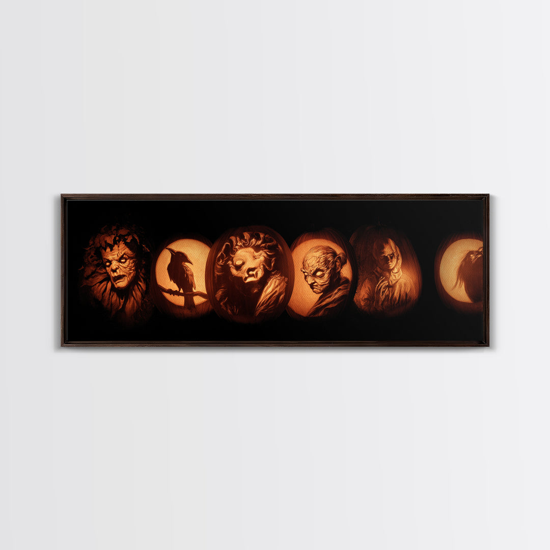 Pumpkins And Moon Phases, Gothic Nightmare Art, Extra Wide Wall Art, Macabre Wall Art, Canvas Print, Halloween Wall Art