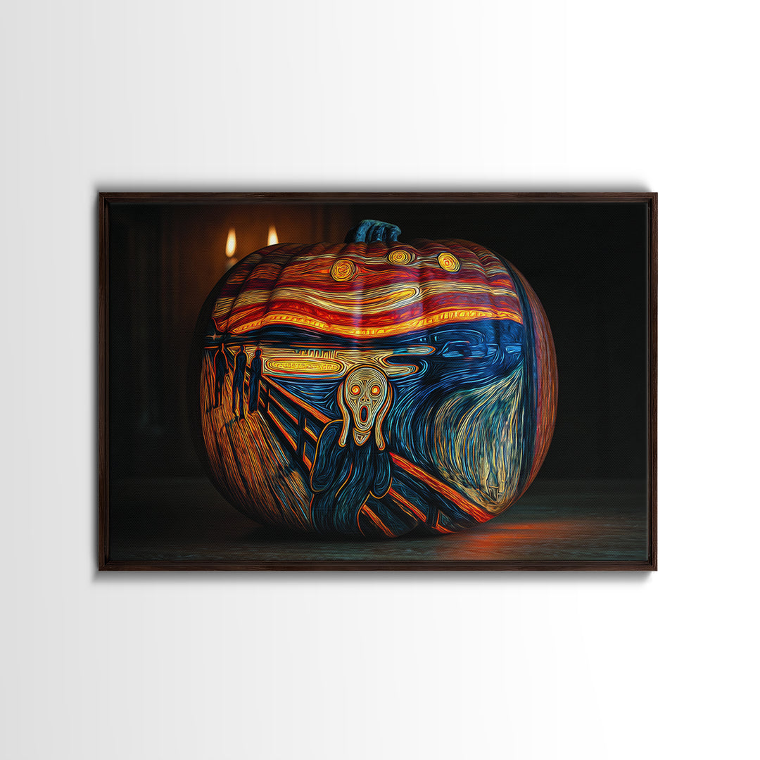 Pumpkins And Moon Phases, Expressionist Gothic Art, Landscape Wall Art, Dark Halloween Decor, Canvas Print, Halloween Wall Art