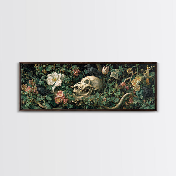 Skeletal Botanicals, Medieval Grotesque Art, Extra Wide Wall Art, Macabre Wall Art, Canvas Print, Halloween Wall Art