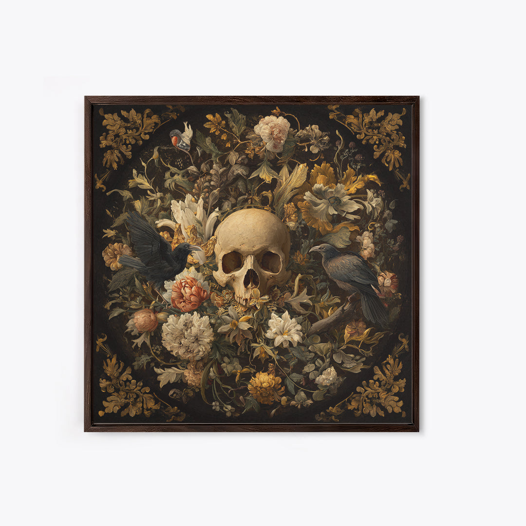 Skeletal Botanicals, Baroque Witchcraft Art, Square Wall Art, Dark Halloween Decor, Canvas Print, Halloween Wall Art, Spooky Wall Decor