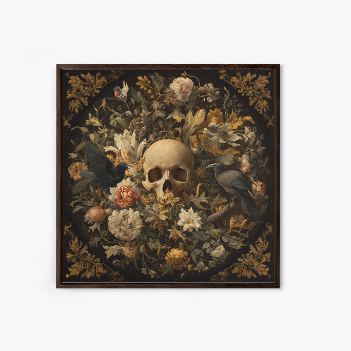 Skeletal Botanicals, Baroque Witchcraft Art, Square Wall Art, Dark Halloween Decor, Canvas Print, Halloween Wall Art, Spooky Wall Decor