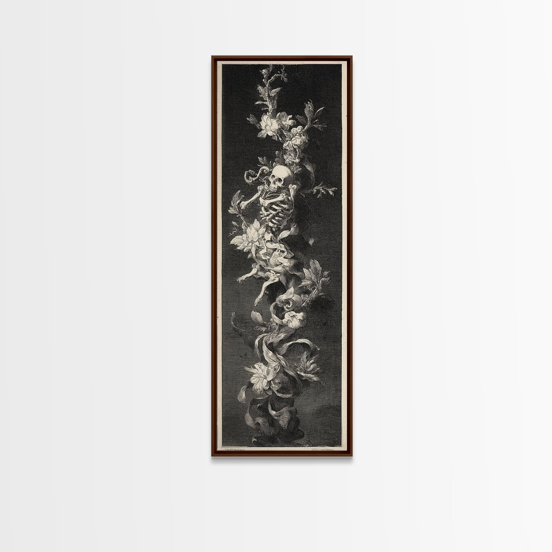Skeletal Botanicals, Architectural Etching Art, Tall Narrow Wall Art, Gothic Horror Wall Art, Canvas Print, Halloween Wall Art