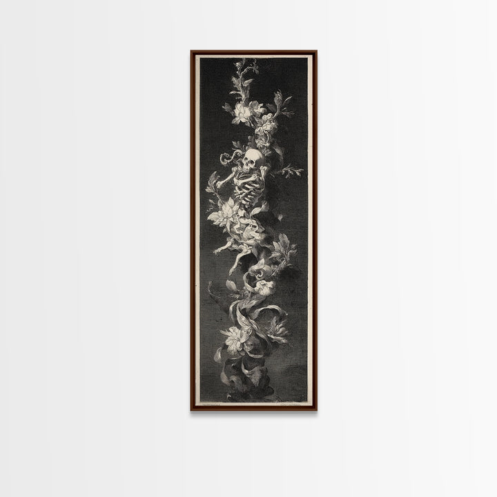 Skeletal Botanicals, Architectural Etching Art, Tall Narrow Wall Art, Gothic Horror Wall Art, Canvas Print, Halloween Wall Art