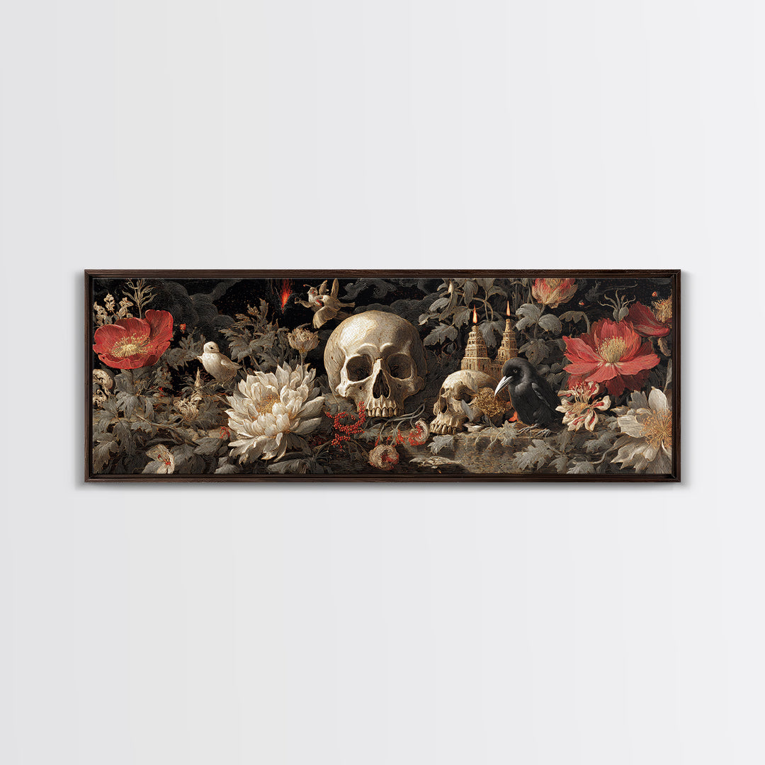 Skeletal Botanicals, Apocalyptic Romantic Art, Extra Wide Wall Art, Macabre Wall Art, Canvas Print, Halloween Wall Art, Halloween Decor