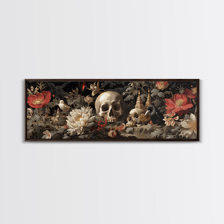 Skeletal Botanicals, Apocalyptic Romantic Art, Extra Wide Wall Art, Macabre Wall Art, Canvas Print, Halloween Wall Art, Halloween Decor
