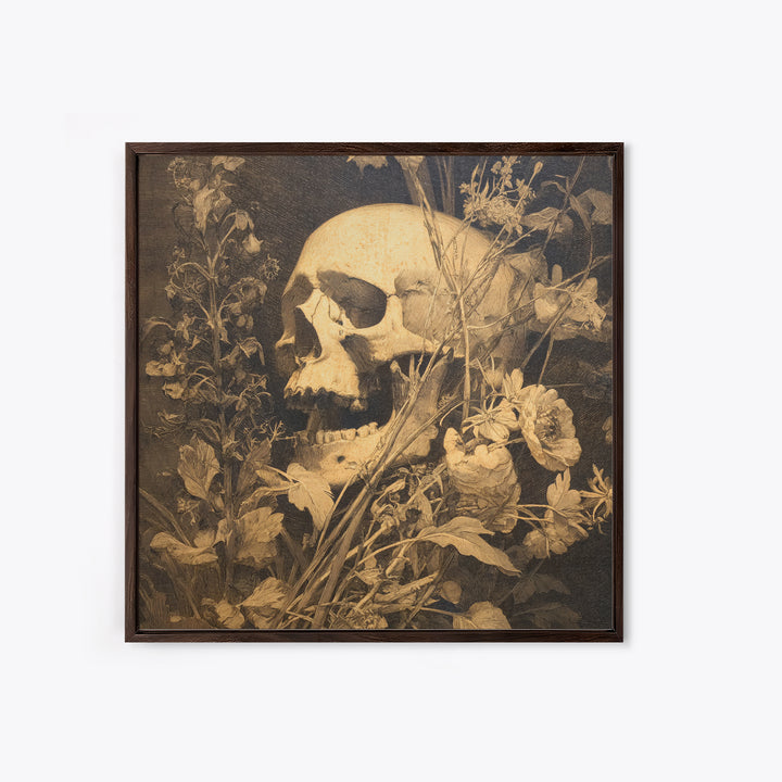 Skeletal Botanicals, Symbolist Dream Art, Square Wall Art, Macabre Wall Art, Framed Canvas Print, Halloween Wall Art, Halloween Decor