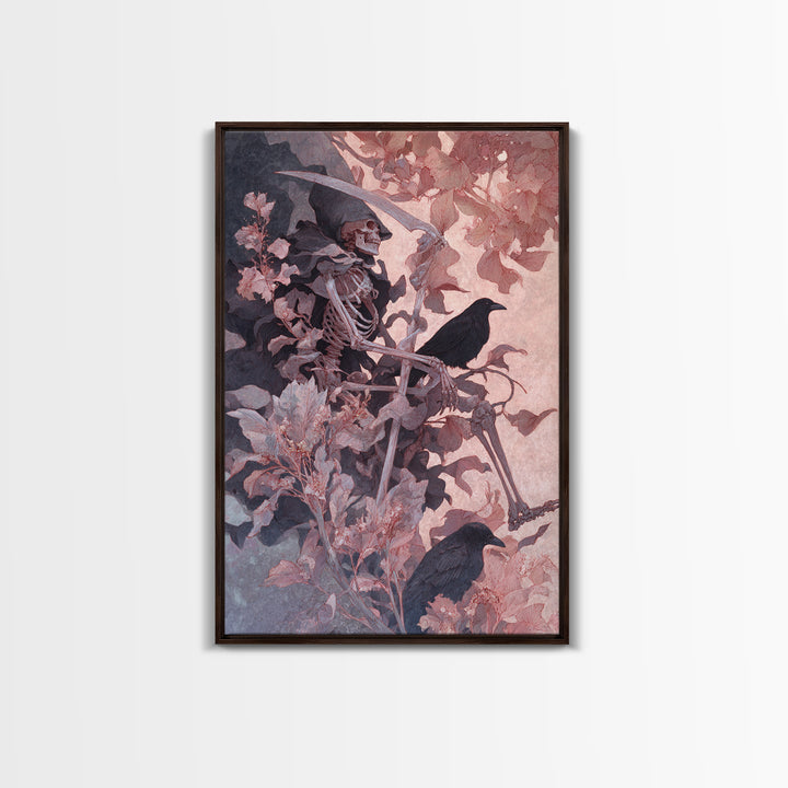 Skeletal Botanicals, Decadent Gothic Art, Vertical Wall Art, Macabre Wall Art, Framed Canvas Print, Halloween Wall Art