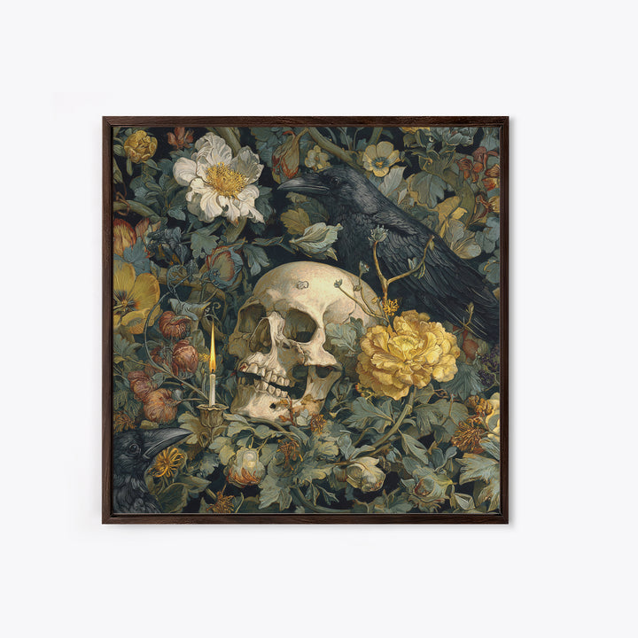 Skeletal Botanicals, Symbolist Etching Art, Square Wall Art, Macabre Wall Art, Framed Canvas Print, Halloween Wall Art, Halloween Decor
