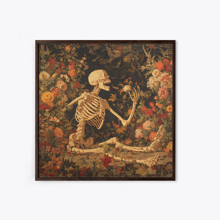 Skeletal Botanicals, Grotesque Carnival Art, Square Wall Art, Gothic Horror Wall Art, Framed Canvas Print, Halloween Wall Art