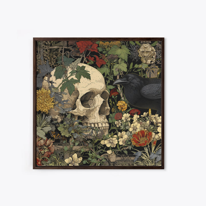 Skeletal Botanicals, Stained Glass Gothic Art, Square Wall Art, Gothic Horror Wall Art, Framed Canvas Print, Halloween Wall Art