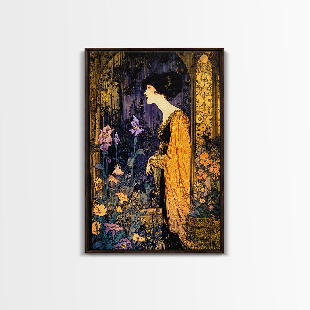 The Poison Garden, Stained Glass Gothic Art, Vertical Wall Art, Macabre Wall Art, Framed Canvas Print, Halloween Wall Art