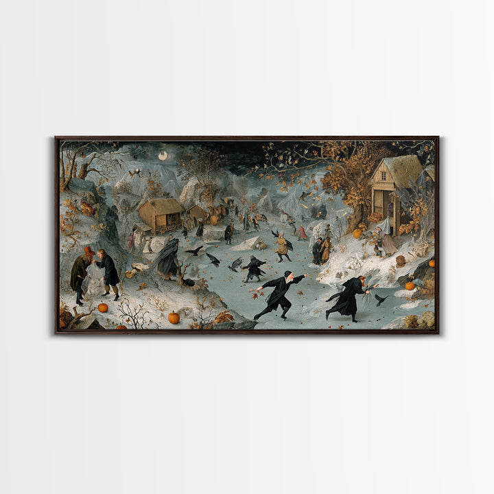 Frozen Halloween, Northern Renaissance Horror, Wide Panoramic Art, Macabre Wall Art, Canvas Print, Halloween Wall Art
