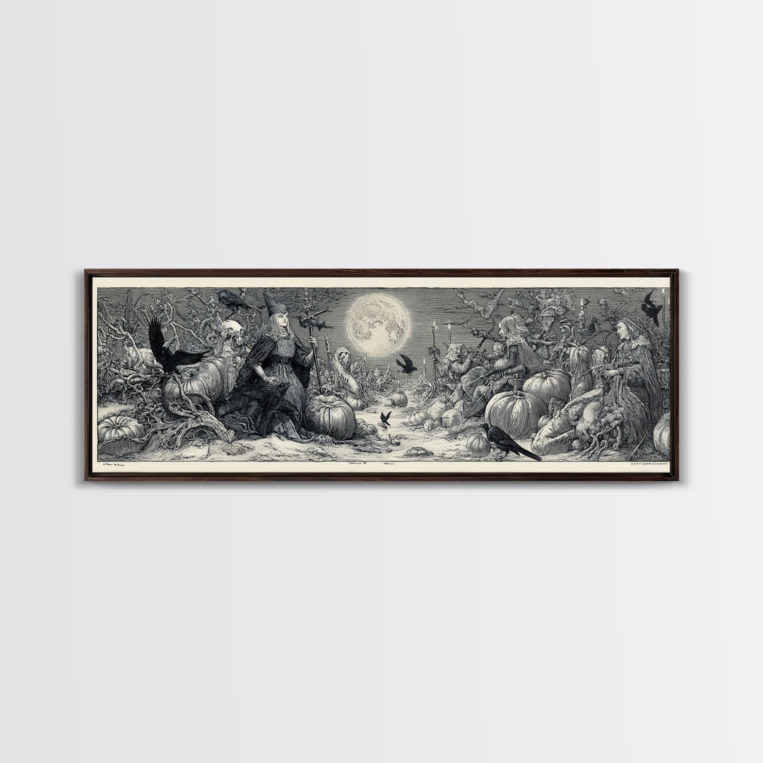 Frozen Halloween, Renaissance Engraving Art, Extra Wide Wall Art, Gothic Horror Wall Art, Canvas Print, Halloween Wall Art