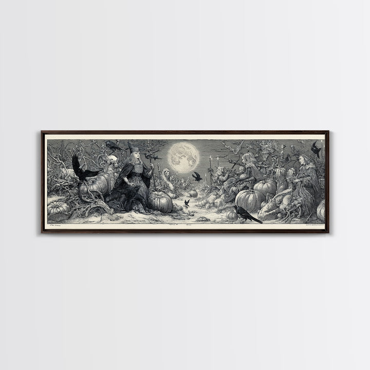 Frozen Halloween, Renaissance Engraving Art, Extra Wide Wall Art, Gothic Horror Wall Art, Canvas Print, Halloween Wall Art