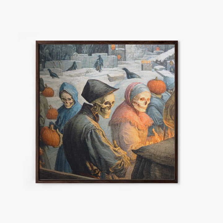 Frozen Halloween, Danse Macabre Art, Square Wall Art, Dark Halloween Decor, Framed Canvas Print, Halloween Wall Art