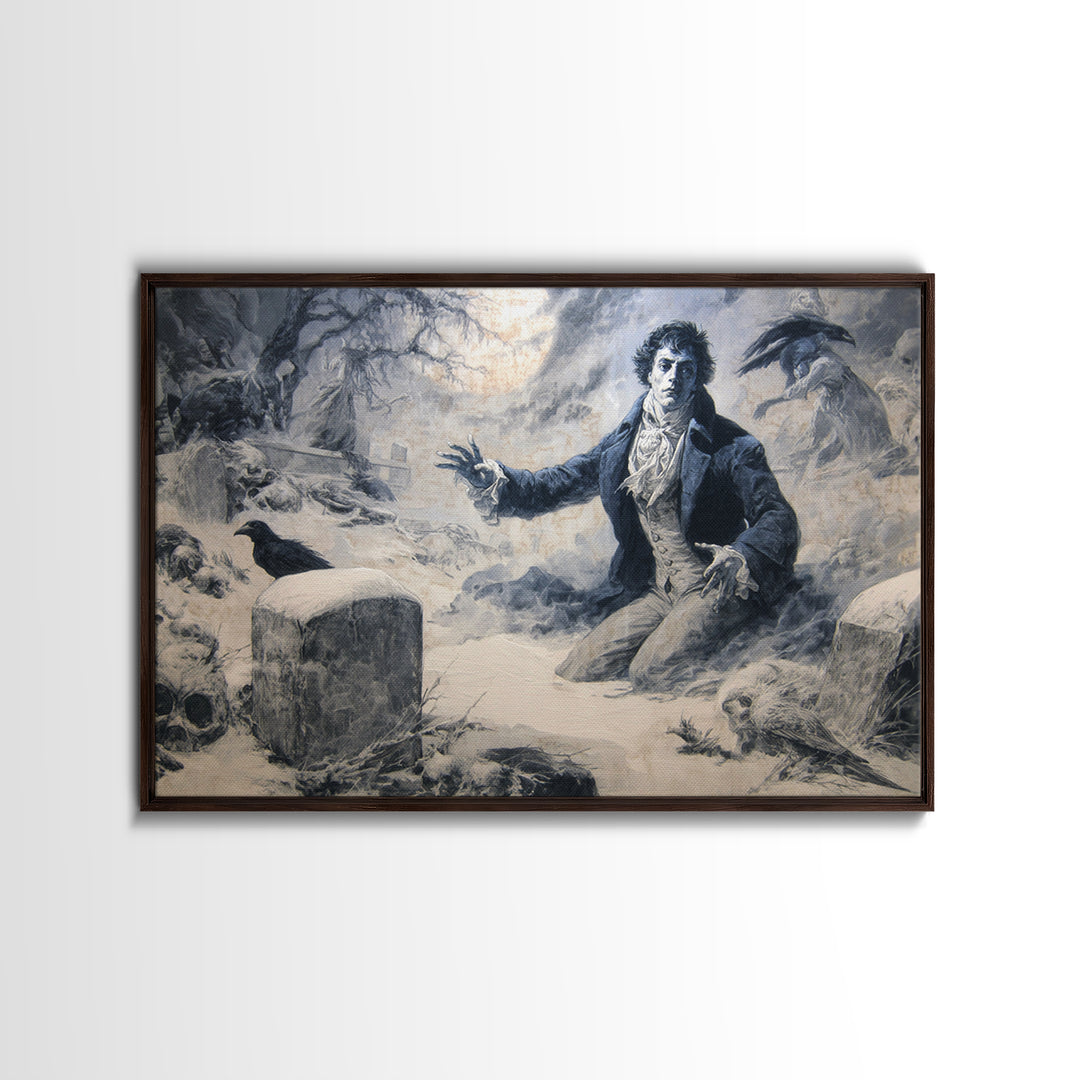 Frozen Halloween, Dark Romantic Horror Art, Landscape Wall Art, Dark Halloween Decor, Framed Canvas Print, Halloween Wall Art