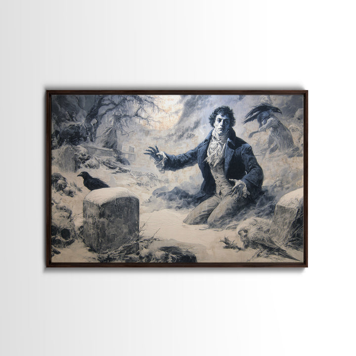 Frozen Halloween, Dark Romantic Horror Art, Landscape Wall Art, Dark Halloween Decor, Framed Canvas Print, Halloween Wall Art