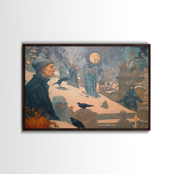 Frozen Halloween, Symbolist Death Art, Landscape Wall Art, Dark Fantasy Wall Art, Framed Canvas Print, Halloween Wall Art