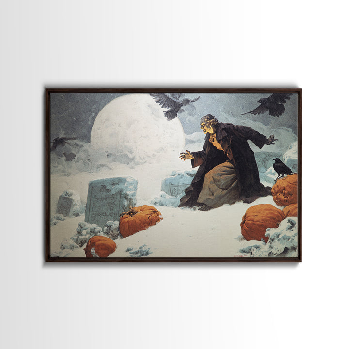 Frozen Halloween, Symbolist Etching Art, Landscape Wall Art, Dark Fantasy Wall Art, Framed Canvas Print, Halloween Wall Art