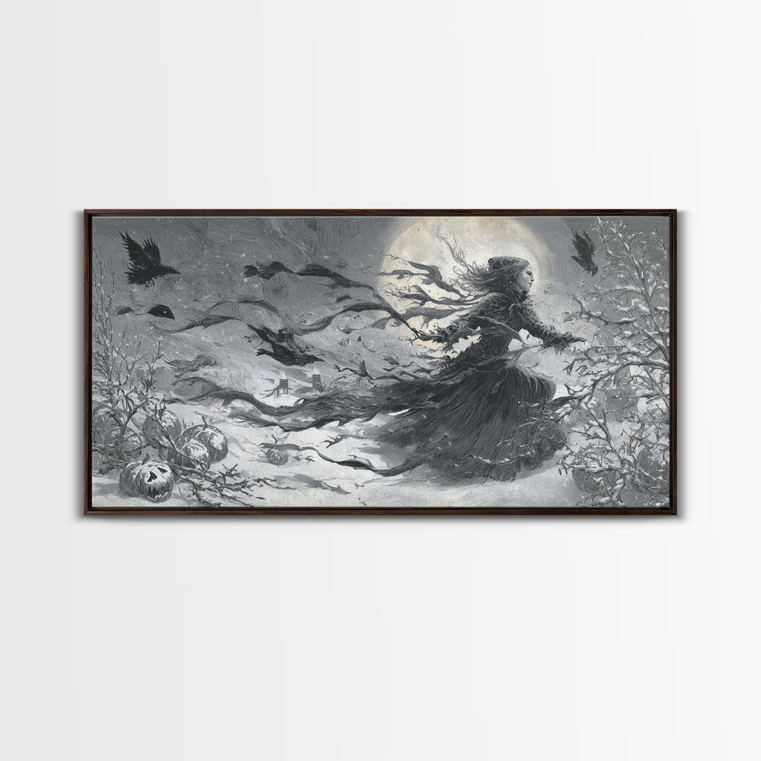 Frozen Halloween, Expressionist Nightmare Art, Wide Panoramic Art, Macabre Wall Art, Framed Canvas Print, Halloween Wall Art