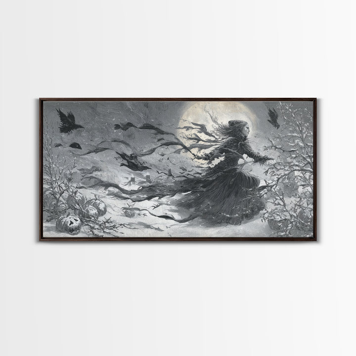 Frozen Halloween, Expressionist Nightmare Art, Wide Panoramic Art, Macabre Wall Art, Framed Canvas Print, Halloween Wall Art