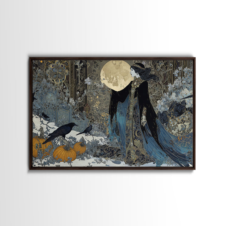 Frozen Halloween, Stained Glass Gothic Art, Landscape Wall Art, Dark Halloween Decor, Framed Canvas Print, Halloween Wall Art