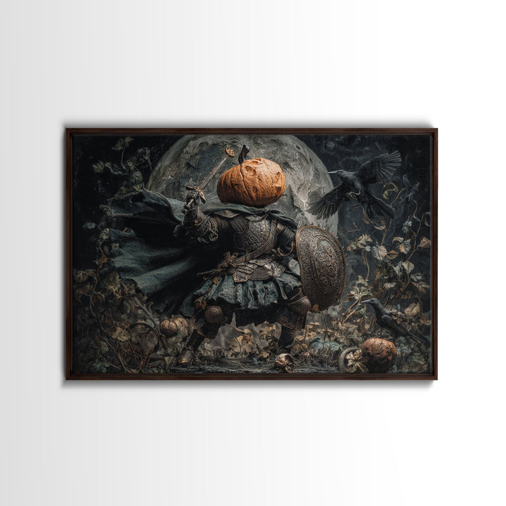 The Pumpkin Paladin, Medieval Grotesque Art, Landscape Wall Art, Macabre Wall Art, Canvas Print, Halloween Wall Art, Halloween Decor