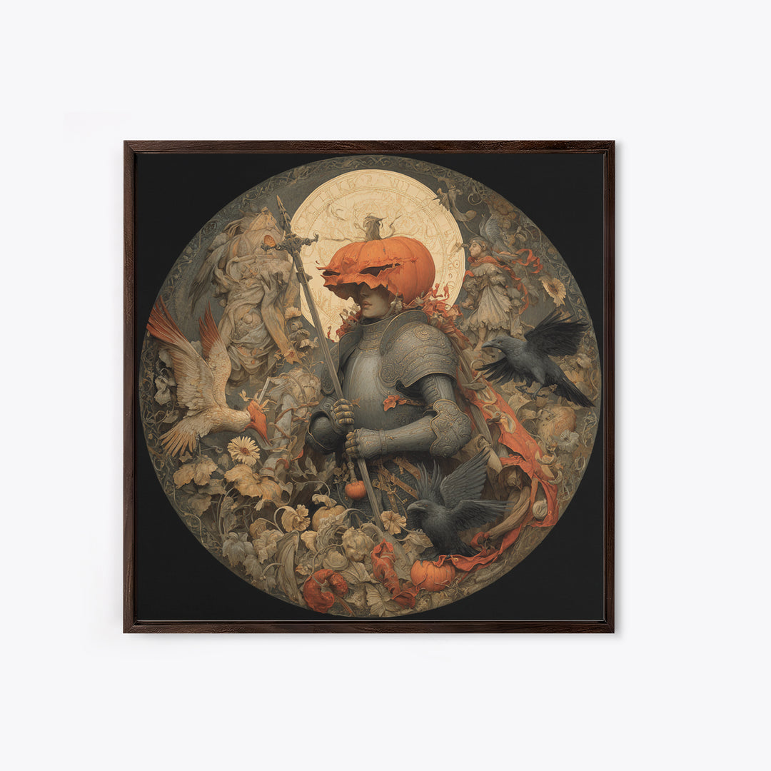 The Pumpkin Paladin, Dark Renaissance Art, Square Wall Art, Gothic Horror Wall Art, Canvas Print, Halloween Wall Art