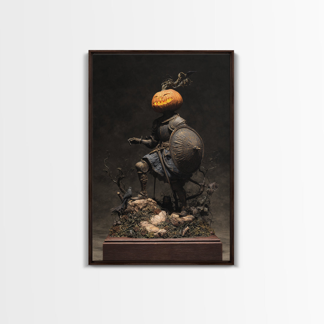 The Pumpkin Paladin, Baroque Witchcraft Art, Vertical Wall Art, Macabre Wall Art, Framed Canvas Print, Halloween Wall Art