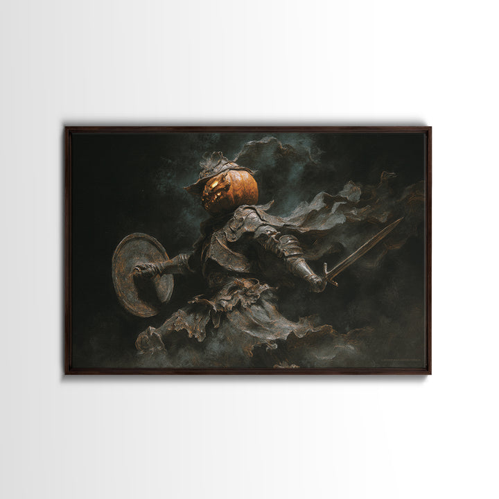 The Pumpkin Paladin, Dark Romantic Horror Art, Landscape Wall Art, Dark Fantasy Wall Art, Framed Canvas Print, Halloween Wall Art