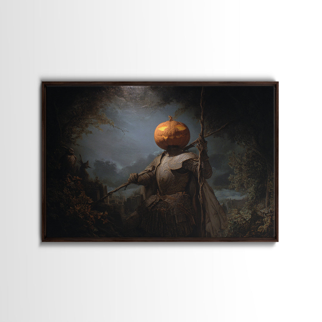 The Pumpkin Paladin, Romantic Gothic Landscape, Landscape Wall Art, Dark Fantasy Wall Art, Canvas Print, Halloween Wall Art