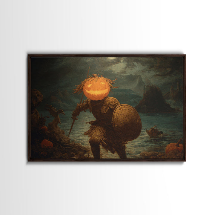 The Pumpkin Paladin, Symbolist Gothic Landscape, Landscape Wall Art, Dark Fantasy Wall Art, Framed Canvas Print, Halloween Wall Art
